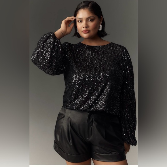 Anthropologie Tops - NWT Flat White for Anthropologie Black Sequin Sweater Size 2X 3X